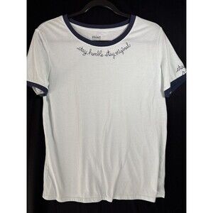 Print Shop Women's Embroidered Blue T Shirt Large Cursive Stay Humble